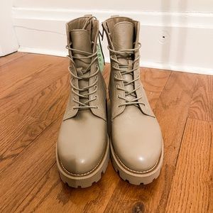 Sam Edelman Garret Sesame Leather Lace Up Combat Boot - Waterproof